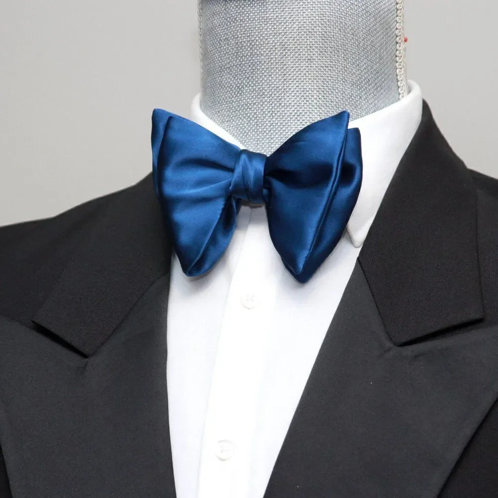 Men's Self-tied Bow‎ Tie 100%Silk Big Butterfly Blue Solid S641